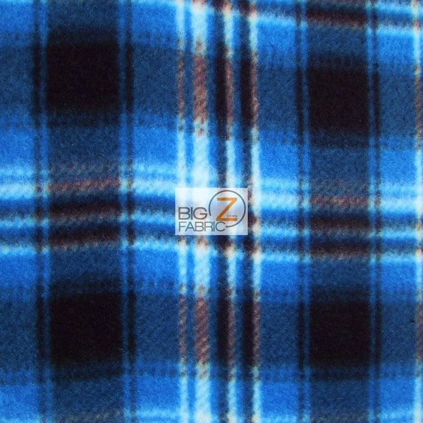 Tartan Plaid Polar Fleece Fabric - BLUE/BLACK - 60" Width Sold By The Yard DIY Blanket Clothing Lining