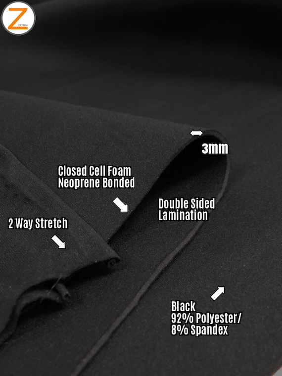 BIGZFABRIC® Neoprene Bonded Sponge Waterproof Wetsuit Fabric - BLACK 3mm - 58"/60" Width By The Yard Koozies Heat Insulator Closed Cell Foam
