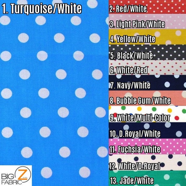 Small Polka Dot Poly Cotton Fabric - 13 Colors  - Sold By The Yard DIY Masks Apparel Handkerchiefs Tablerunner