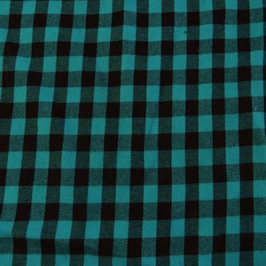 Tartan Plaid Uniform Apparel Flannel Fabric - Mini Buffalo Turquoise/Black - 60&quot; Wide By The Yard Pajamas Shirts Clothing #V