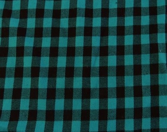 Tartan Plaid Uniform Apparel Flannel Fabric - Mini Buffalo Turquoise/Black - 60" Wide By The Yard Pajamas Shirts Clothing #V