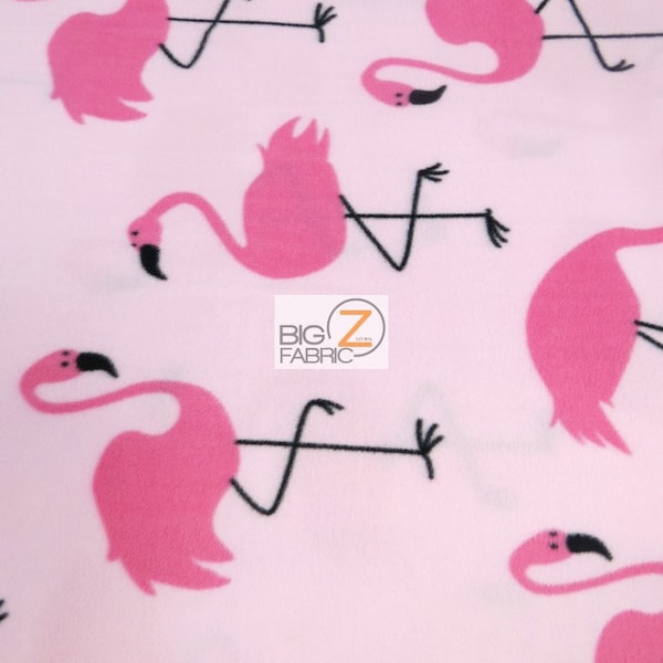 Fleece Printed Fabric - Fancy Flamingos Pink - Sold By The Yard Warm Blanket Decor Anti-Pill Clothing Sweaters