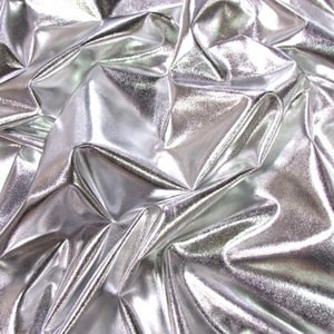 Metallic Foil Spandex Fabric - SILVER - Sold By The Yard 2 Way Stretch Shiny DIY Apparel Accessories Lining