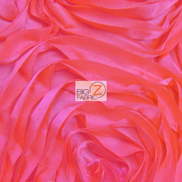 Rosette Style Taffeta Fabric - NEON PINK - Sold By The Yard Wedding Prom Bridal Dress Decor