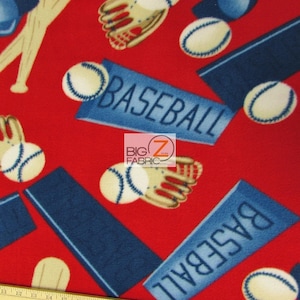Baseball Print Polar Fleece Fabric - Ball & Bat - Sold By The Yard 60&quot; Width