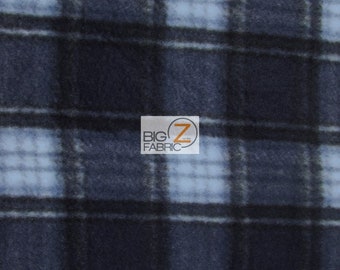 Tartan Plaid Polar Fleece Fabric - NAVY/WHITE - 60" Width Sold By The Yard DIY Blanket Clothing Lining