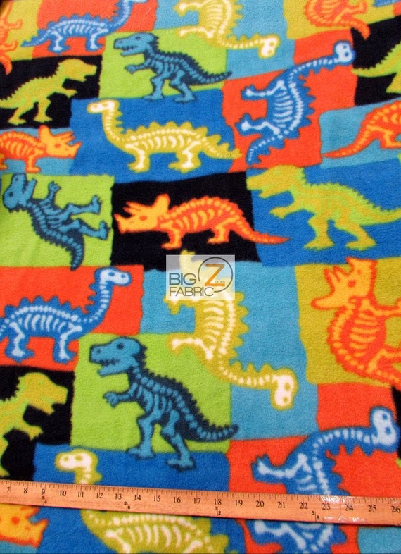 Rare Colorful dinosaur patchwork fleece fabric sold by the yard 60" wide 