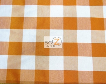 Checkered Gingham Poly Cotton Fabric - ORANGE - 57"/59" Width Sold By The Yard