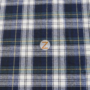 Tartan Plaid Uniform Apparel Flannel Fabric - BLUE/GREEN/WHITE - By The Yard Pajamas Shirts Clothing 2