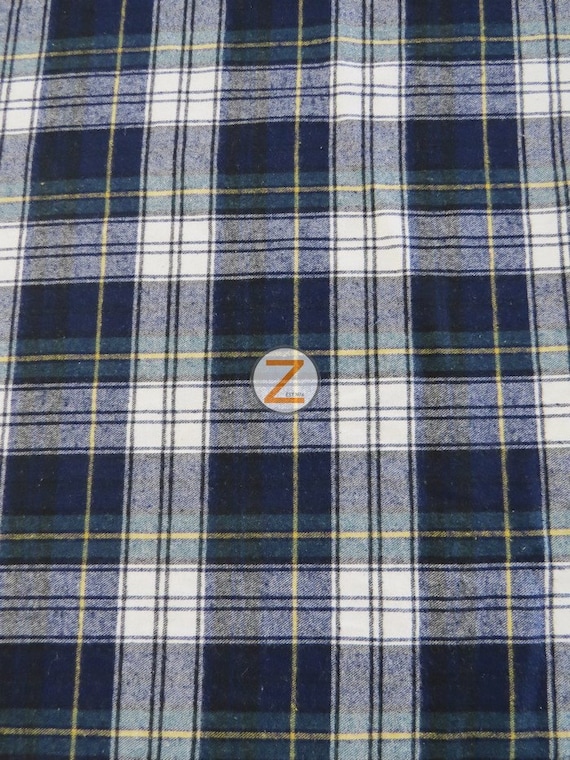 Tartan Plaid Uniform Apparel Flannel Fabric - BLUE/GREEN/WHITE - By The Yard Pajamas Shirts Clothing 2