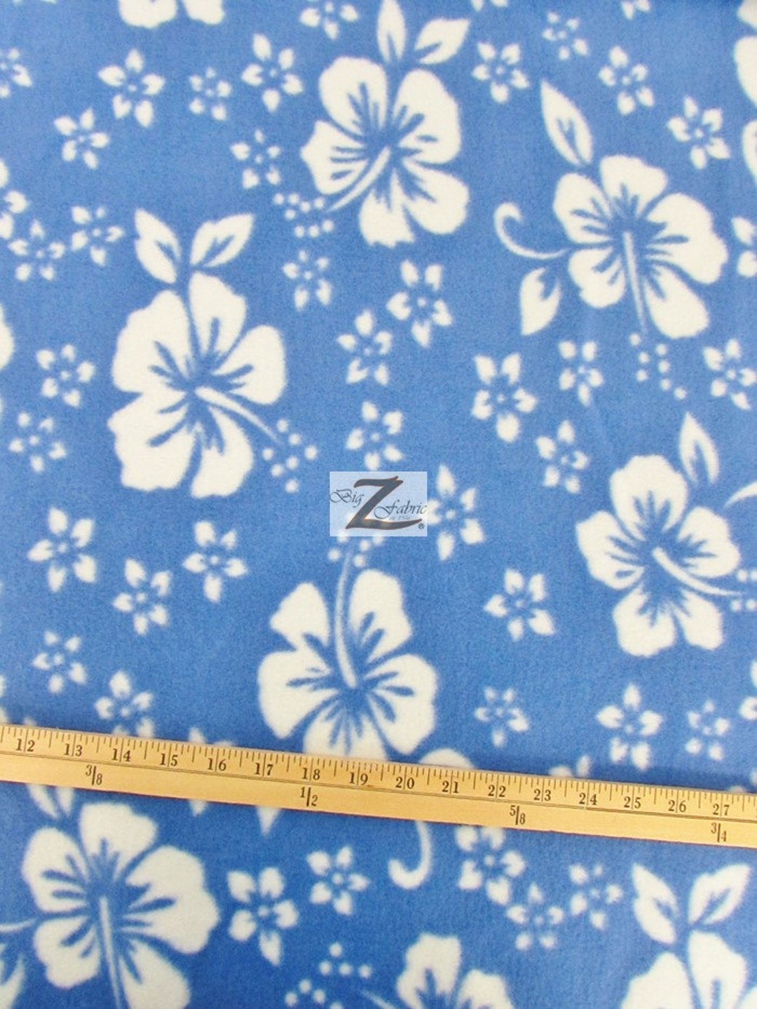 Hawaiian Flower Fleece Fabric BABY BLUE Sold by the Yard 60 Width 239