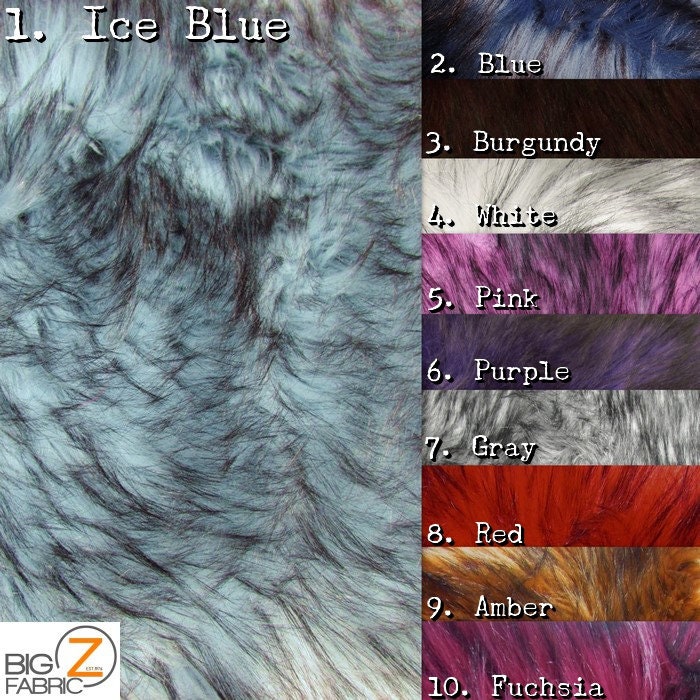 Husky Faux Fur Fabric by the Yard_ Shaggy Long Pile Fake Fur Material/ 2  TONE Fur Royal/black 