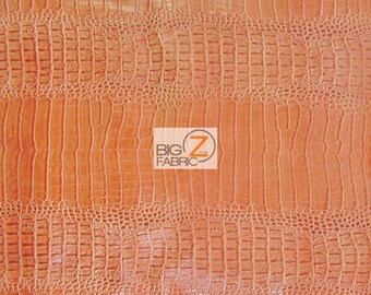 Big Nile Crocodile Faux Fake Leather Vinyl Fabric - CRUSH ORANGE - By The Yard Upholstery Purses Shoes Wallets Belts Clothing