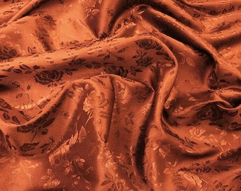 Floral Rose Jacquard Satin Fabric - RUST - 60" Width Sold By The Yard