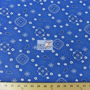 Poly Cotton Printed Fabric Paisley Bandanna - ROYAL BLUE - 58"/59" Width Sold By The Yard