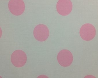 Big Polka Dot Polycotton Fabric - WHITE/LIGHT PINK Dots - Sold By The Yard - Poly Cotton