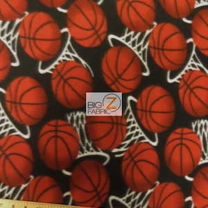 Basketball Print Polar Fleece Fabric - HOOPS - 60&quot; Wide By The Yard Blankets Pajamas Hoodies Robes
