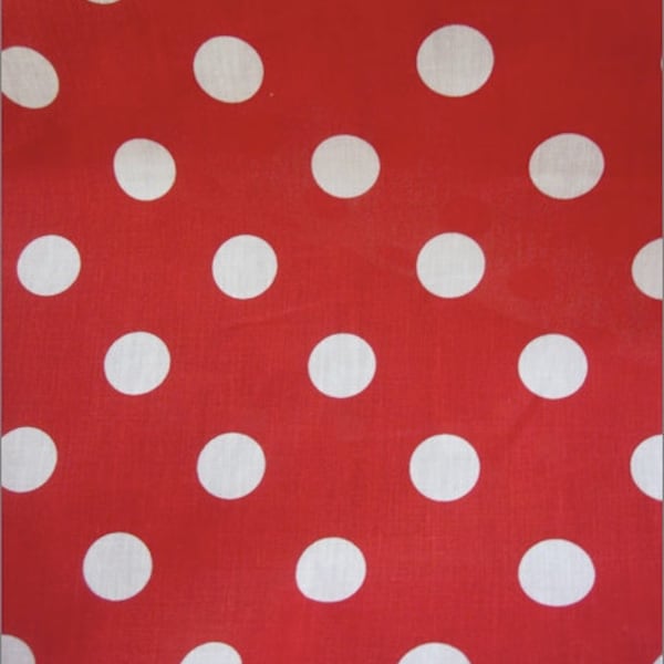 Big Polka Dot Polycotton Fabric - RED/WHITE Dots - Sold By The Yard - Poly Cotton