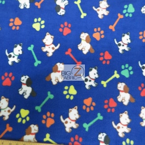 Paw & Dogs Royal Fleece Printed Fabric - By The Yard Warm Puppy Blanket Clothing Decor Animal Dog