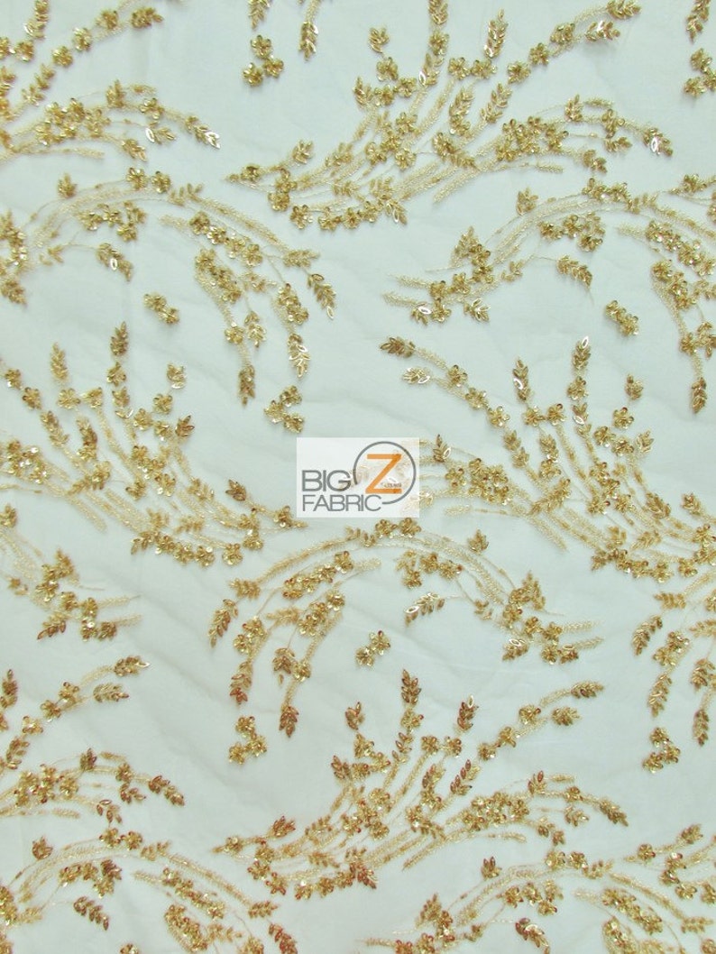 Marvelous Floral Beaded Sequins Dress Fabric Sold By The Yard Bridal Prom Gown Events DARK GOLD