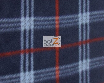 Tartan Plaid Polar Fleece Fabric - NAVY/RED - 60" Width Sold By The Yard DIY Blanket Clothing Lining