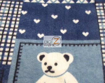 Tela impresa de vellón - Osos de peluche azul marino - Se vende corte a tamaño manta caliente decoración suéteres de ropa anti-píldora