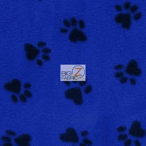 Paw Print Polar Fleece Fabric - Blue/Black Paws - Sold By The Yard 60&quot; Width (149)