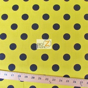 Big Polka Dot Polycotton Fabric - YELLOW/BLACK Dots - Vendu par cour - Poly Cotton