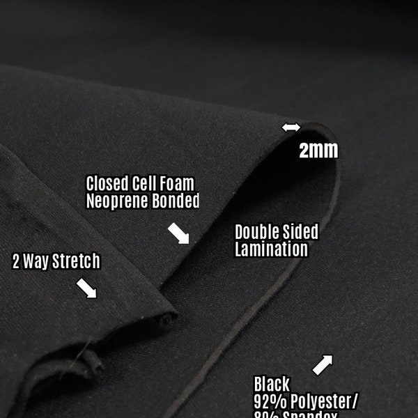 BIGZFABRIC® Neoprene Bonded Sponge Waterproof Wetsuit Fabric - BLACK 2mm - 54" Width Scuba Koozies Pads Heat Insulation Free Shipping