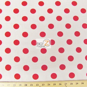 Big Polka Dot Polycotton Fabric - WHITE/RED Dots - Sold By The Yard - Poly Cotton