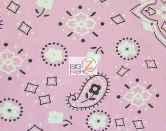 Poly Cotton Printed Fabric Paisley Bandanna - PINK - 58"/59" Width Sold By The Yard Clothing Decor Knits