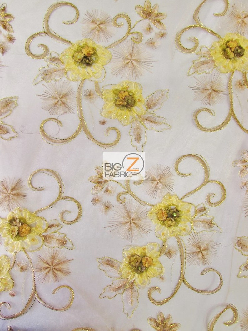 By The Yard Prom Wedding Homecoming Gown Celebrity Rosette Beaded Embroidery Dress Mesh Fabric GOLD