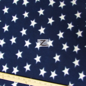 American Blue Small White Stars Polar Fleece Fabric - 60&quot; Width Sold By The Yard (541)