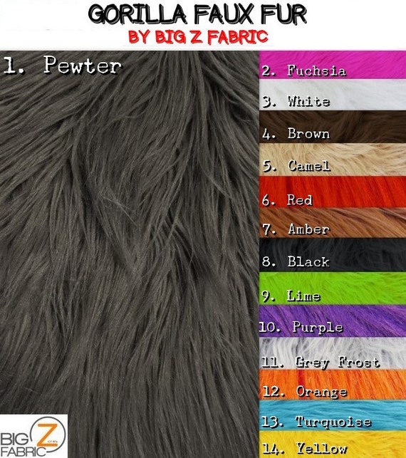 Faux Fake Fur Solid Gorilla Animal Long Pile Fabric - 14 COLORS