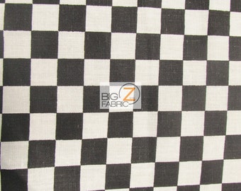 Poly Cotton Printed Fabric Square Checkered - MINI BLACK/WHITE - 58"/59" Width Sold By The Yard Tablecloth Decor Runner