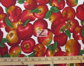 Poly Baumwolle gedruckt Stoff Obst Apfel - weiß - 58"/59" Breite verkauft Bulk-Lager (P11)