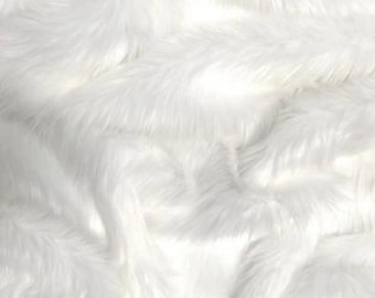Solid Shaggy Faux Fur Fabric - WHITE - Sold By The Yard 64&quot; Width Coats Costumes Scarfs Rugs Props Long Pile