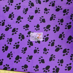 Paw Print Velboa Faux Fur - Purple w/ Black Paws - 58"/60" Width Sold By The Yard