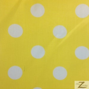 Big Polka Dot Polycotton Fabric - YELLOW/WHITE Dots - Sold By The Yard - Poly Cotton