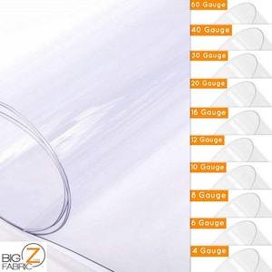 Clear Plastic Vinyl Fabric - 04 Gauge - 60 Gauge Sizes - By The Yard DIY Table Covers Machinery Recreational Use Waterproof Covering lining