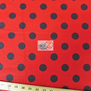 Big Polka Dot Polycotton Fabric - RED/BLACK Dots - Vendu par cour - Poly Cotton
