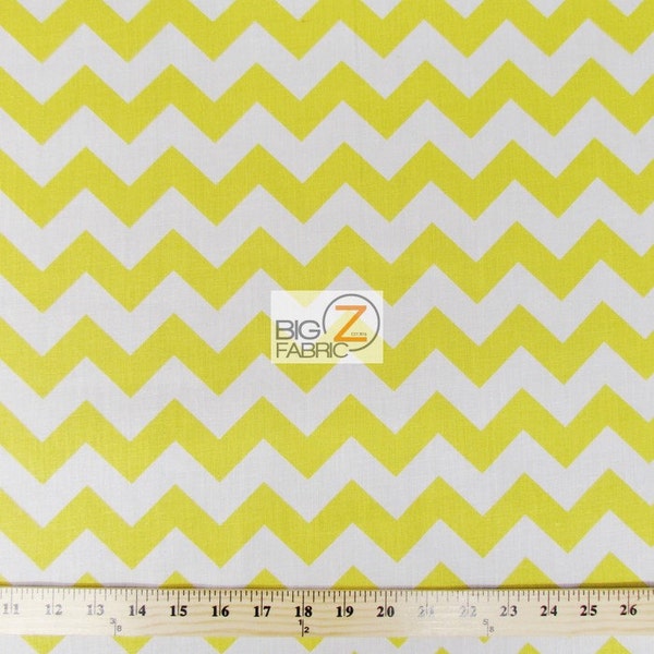 Zig Zag Chevron Polycotton Fabric - White/Yellow (1") - Sold By The Yard - Poly Cotton - P246