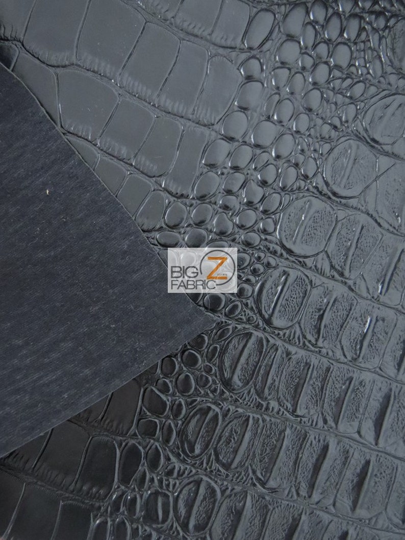Big Nile Crocodile Faux Fake Leather Vinyl Fabric DEATH BLACK By Yard Embossed Upholstery Synthetic Grain