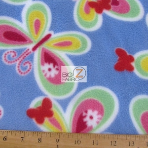 Summer Butterflies Aqua Fleece Printed Fabric - 60&quot; Width Sold By The Yard (1003) Beauty