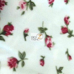 Fleece Printed Fabric - Red/Roses - Sold By The Yard Warm Blanket Decor Anti-Pill Clothing Sweaters