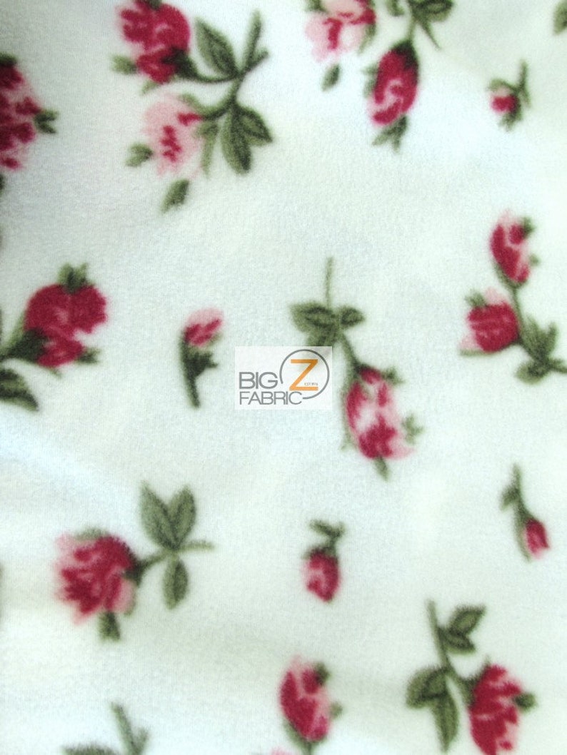Fleece Printed Fabric Red/Roses Sold By The Yard Warm Blanket Decor Anti-Pill Clothing Sweaters image 1