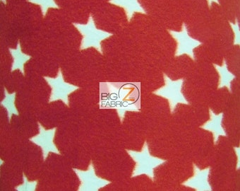 Tela polar con estrellas rojas y blancas americanas - 60" de ancho. Se vende cortada a medida. Ideal para mantas, ropa y decoración.