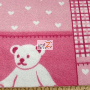 Fleece Printed Fabric - Teddy Bears Pink - Sold By The Yard Warm Blanket Decor Anti-Pill Clothing Sweaters