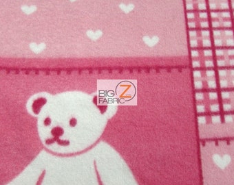 Fleece Printed Fabric - Teddy Bears Pink - Sold By The Yard Warm Blanket Decor Anti-Pill Clothing Sweaters