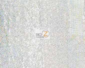 Mini Disc Sequin Nylon Mesh Fabric - Holographic Shiny Silver On White Mesh - By The Yard Bridal Dress Fashion Accessories Backdrop
